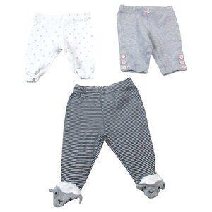 Lot of 3 Carter's Footed Leggings Baby Girl Newborn Grey White Star Stripe Sheep